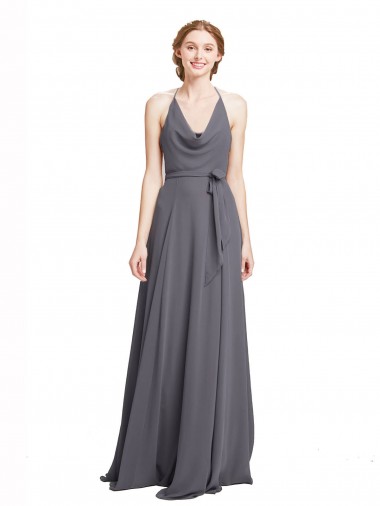 Soft Chiffon Halter Neck A-Line Slate Grey Bridesmaid Dress Manchester