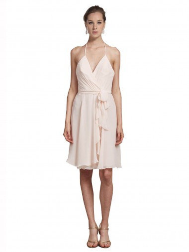 Soft Chiffon V-Neck A-Line Cream Pink Bridesmaid Dress Manchester