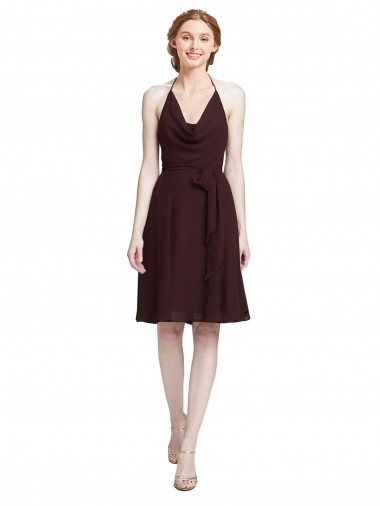 Soft Chiffon Halter Neck A-Line Burgundy Gold Bridesmaid Dress Manchester