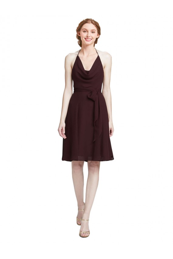 Soft Chiffon Halter Neck A-Line Burgundy Gold Bridesmaid Dress Manchester
