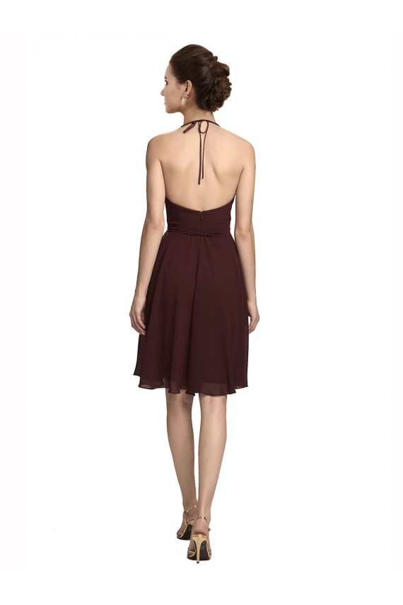 Soft Chiffon Halter Neck A-Line Burgundy Gold Bridesmaid Dress Manchester