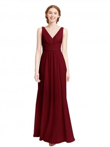 Chiffon V-Neck A-Line Burgundy Bridesmaid Dress / Evening Gowns Manchester