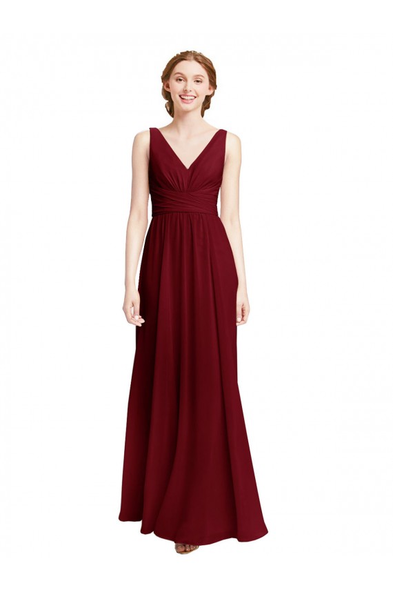 Chiffon V-Neck A-Line Burgundy Bridesmaid Dress / Evening Gowns Manchester
