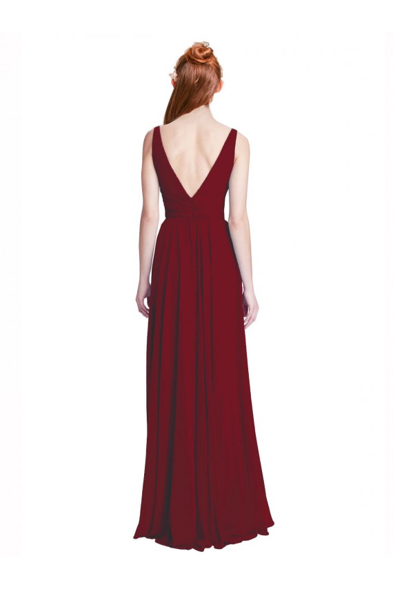 Chiffon V-Neck A-Line Burgundy Bridesmaid Dress / Evening Gowns Manchester