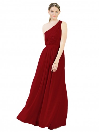 Chiffon One Shoulder A-Line Burgundy Bridal Party Dress / Evening Dress Manchester