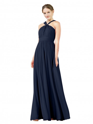 Chiffon V-Neck Princess Dark Navy Bridesmaid Gowns Manchester