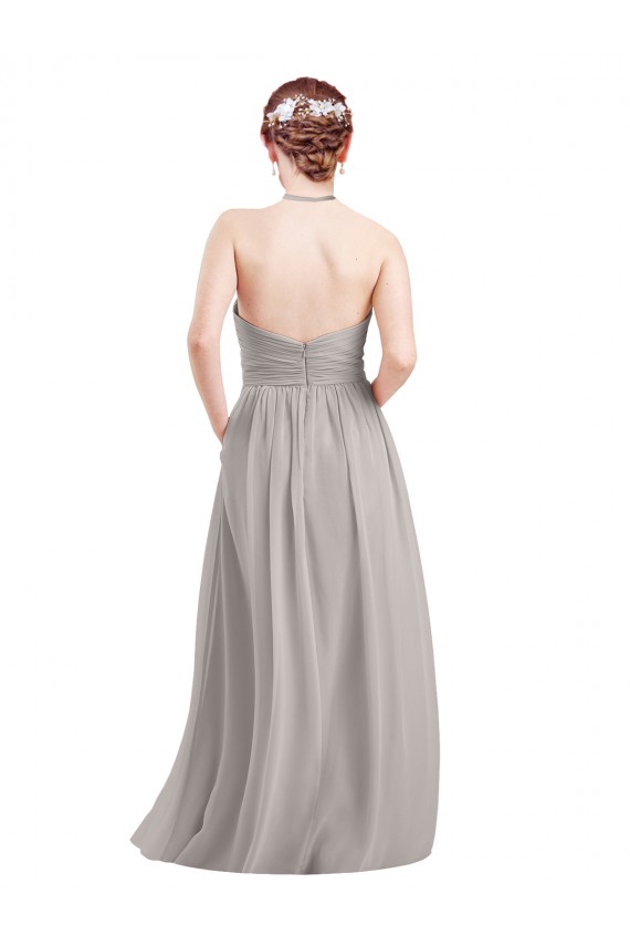 Soft Chiffon High Neck Open Back A-Line Dark Navy Evening Gowns / Bridesmaid Dress Manchester
