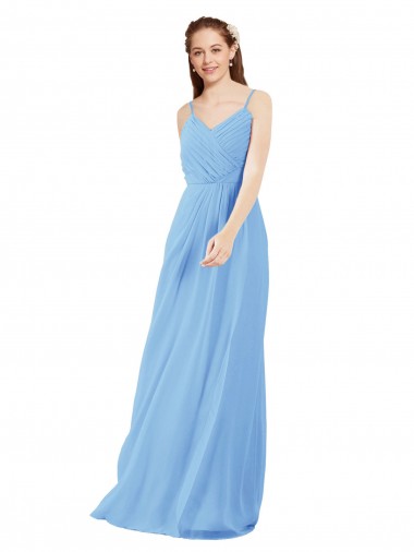 Soft Chiffon V-Neck Low Back Sheath Periwinkle Bridesmaid Dress Manchester
