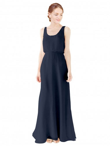 Soft Chiffon Scoop Neck Open Back A-Line Dark Navy Bridesmaid Dress Manchester