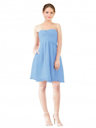 Soft Chiffon Strapless Open Back A-Line Periwinkle Bridesmaid Dress Manchester
