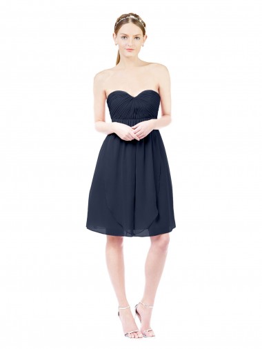 Soft Chiffon Sweetheart Open Back A-Line Dark Navy Bridesmaid Dress Manchester