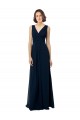 Chiffon V-Neck V-Back A-Line Dark Navy Bridal Party Dress Manchester