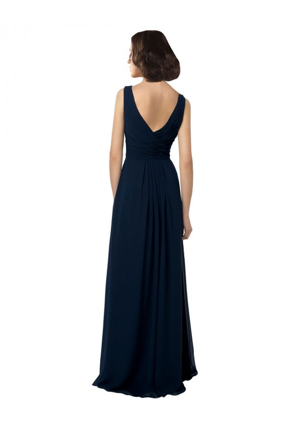 Chiffon V-Neck V-Back A-Line Dark Navy Bridal Party Dress Manchester