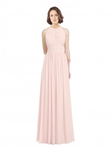 Soft Chiffon Halter Neck Keyhole Back A-Line Pink Bridesmaid Dress Manchester
