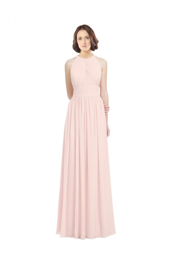 Soft Chiffon Halter Neck Keyhole Back A-Line Pink Bridesmaid Dress Manchester