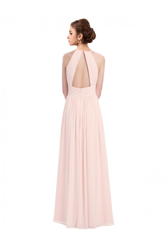 Soft Chiffon Halter Neck Keyhole Back A-Line Pink Bridesmaid Dress Manchester