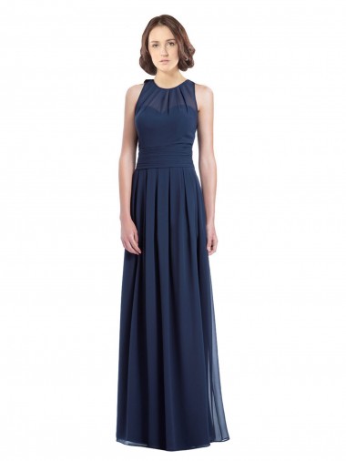 Chiffon Halter Neck Keyhole Back A-Line Dark Navy Bridesmaid Dress Manchester
