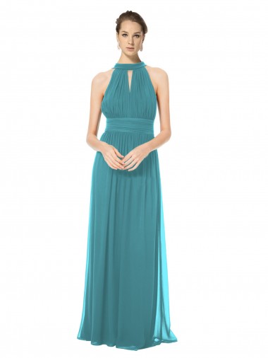 Soft Chiffon Halter Neck Keyhole Back A-Line Hunter Bridesmaid Dress Manchester