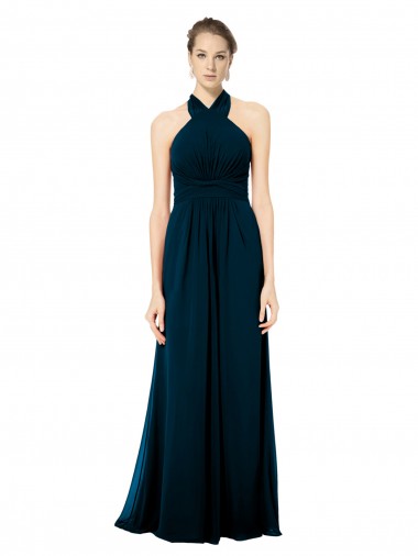 Soft Chiffon Halter Neck Twist Back A-Line Midnight Green Formal Dress / Bridesmaid Dress Manchester