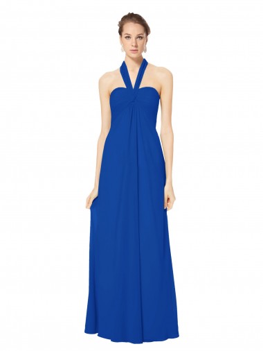 Chiffon Halter Neck Low Back A-Line Royal Blue Bridesmaid Dress Manchester