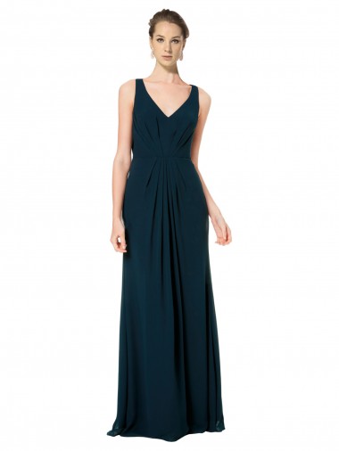 Soft Chiffon V-Neck A-Line Midnight Green Bridesmaid Dress Manchester