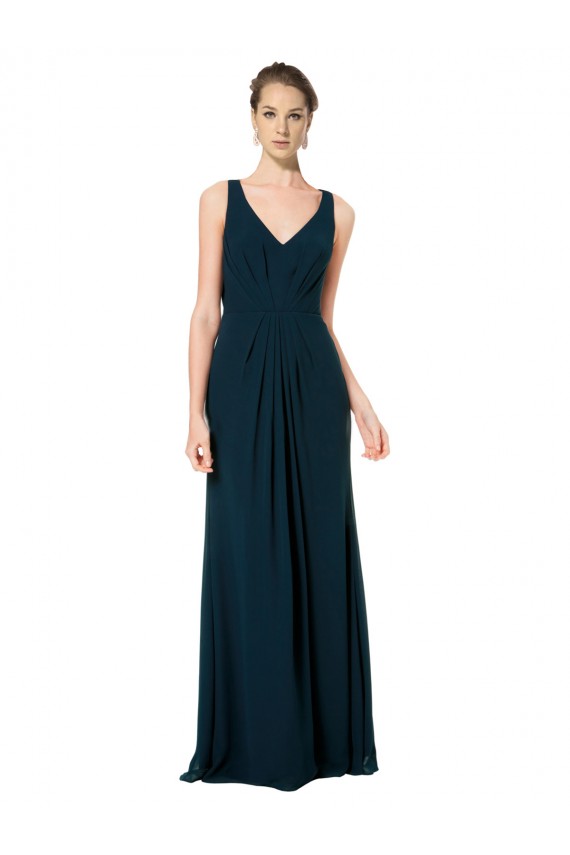 Soft Chiffon V-Neck A-Line Midnight Green Bridesmaid Dress Manchester