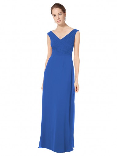 Soft Chiffon V-Neck V-Back A-Line Royal Blue Bridesmaid Dresses Manchester