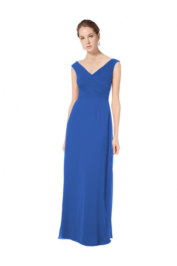 Soft Chiffon V-Neck V-Back A-Line Royal Blue Bridesmaid Dresses Manchester