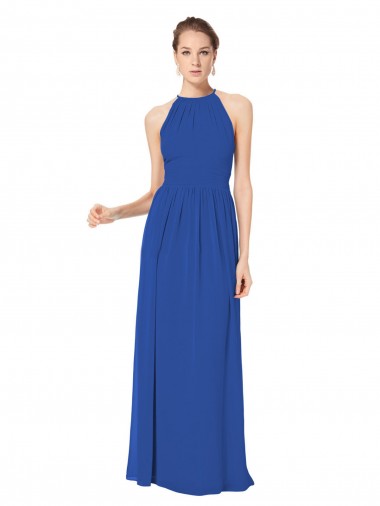 Chiffon Halter Neck Keyhole Back A-Line Royal Blue Bridesmaid Dress / Evening Dress Manchester
