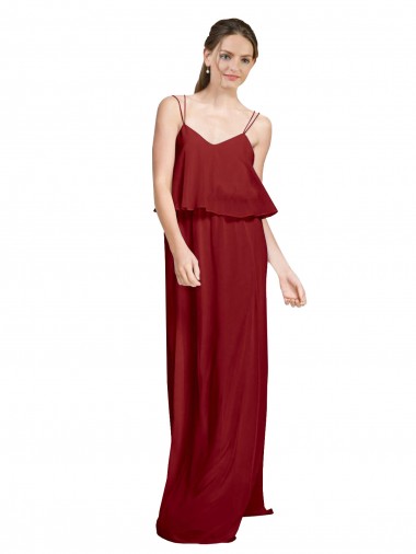 Chiffon Spaghetti Straps Open Back A-Line Burgundy Bridesmaid Dress Manchester