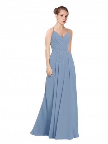 Soft Chiffon V-Neck V-Back A-Line Dusty Blue Evening Dress / Bridesmaid Dress Manchester