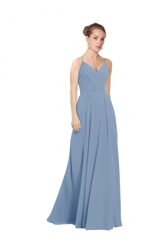 Soft Chiffon V-Neck V-Back A-Line Dusty Blue Evening Dress / Bridesmaid Dress Manchester