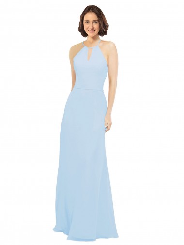 Soft Chiffon Halter Neck A-Line Light Sky Blue Wedding Party Dress Manchester
