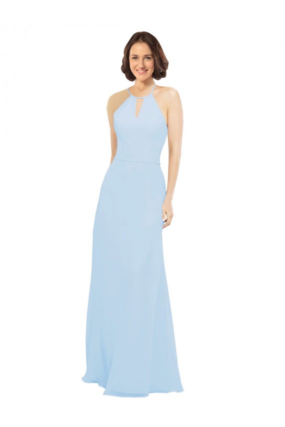 Soft Chiffon Halter Neck A-Line Light Sky Blue Wedding Party Dress Manchester