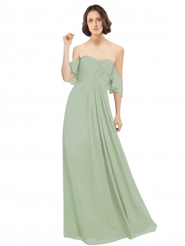 Soft Chiffon Off the Shoulder A-Line Smoke Green Bridesmaid Dress Manchester