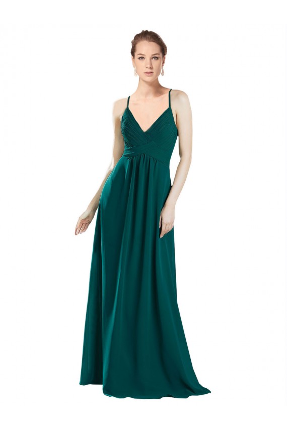 Chiffon V-Neck Keyhole Back A-Line Hunter Bridesmaid Dress / Evening Dress Manchester