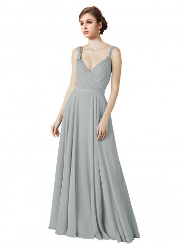 Chiffon V-Neck A-Line Silver Bridesmaid Dress / Evening Dress Manchester