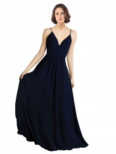 Chiffon V-Neck A-Line Dark Navy Bridesmaid Dress & Gowns Manchester
