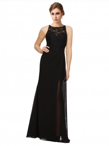 Soft Chiffon & Lace High Neck Sheath Black Bridesmaid Dress Manchester