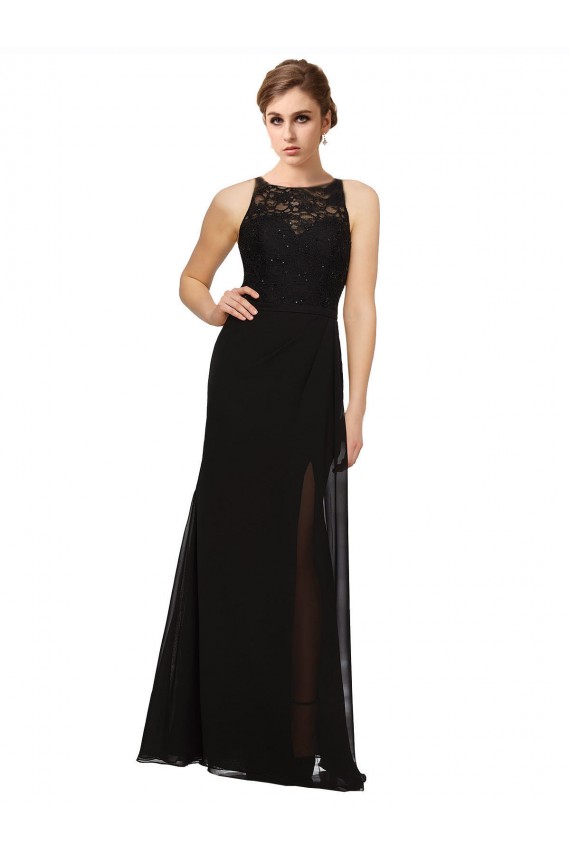 Soft Chiffon & Lace High Neck Sheath Black Bridesmaid Dress Manchester