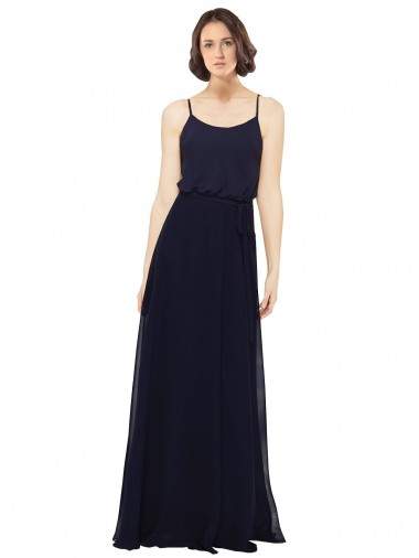 Soft Chiffon Scoop Neck Sheath Dark Navy Bridal Party Dress Manchester