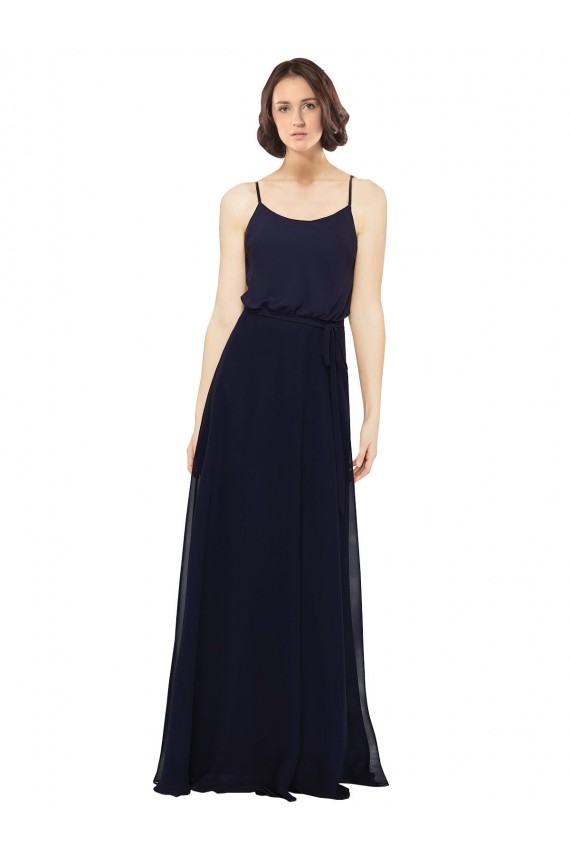 Soft Chiffon Scoop Neck Sheath Dark Navy Bridal Party Dress Manchester