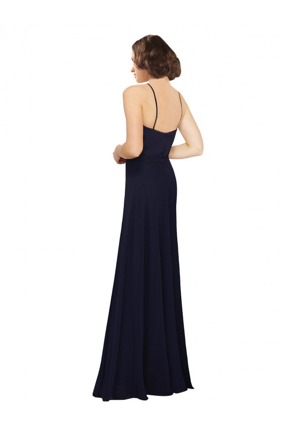 Soft Chiffon Scoop Neck Sheath Dark Navy Bridal Party Dress Manchester