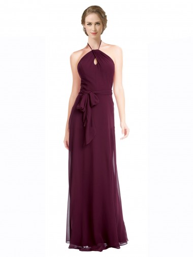 Soft Chiffon Halter Neck Low Back A-Line Burgundy Evening Dress / Bridesmaid Dress Manchester