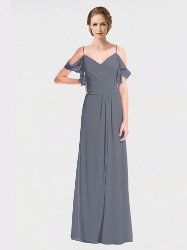Soft Chiffon V-Neck V-Back A-Line Slate Grey Bridesmaid Dress Manchester