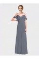 Soft Chiffon V-Neck V-Back A-Line Slate Grey Bridesmaid Dress Manchester