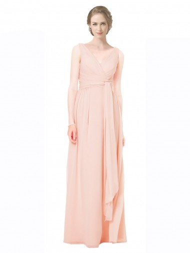 Chiffon V-Neck V-Back A-Line Wedding Party Dress Manchester