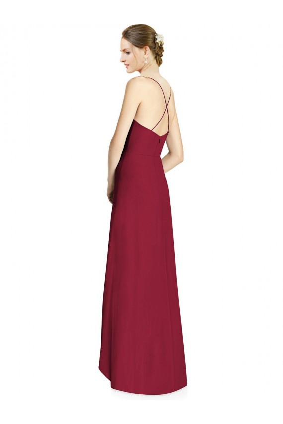 Soft Chiffon V-Neck Open Back A-Line Burgundy High Low Bridesmaid Dress Manchester