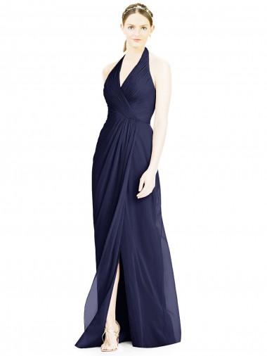 Soft Chiffon V-Neck Open Back A-Line Dark Navy Formal Dress / Bridesmaid Dress Manchester