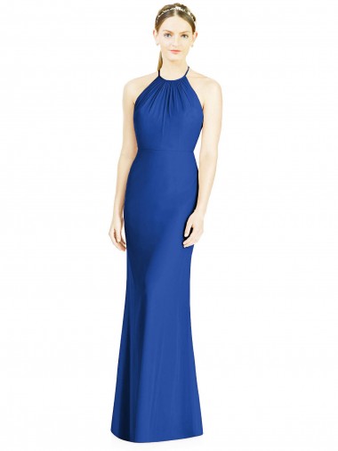 Soft Chiffon High Neck Open Back Trumpet Royal Blue Bridesmaid Dress Manchester